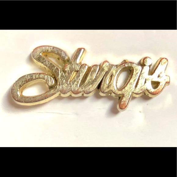 STURGIS Script gold plated Pin 
with posts size 1 1/2" x 1/2"  excellent cond - Picture 3 of 10